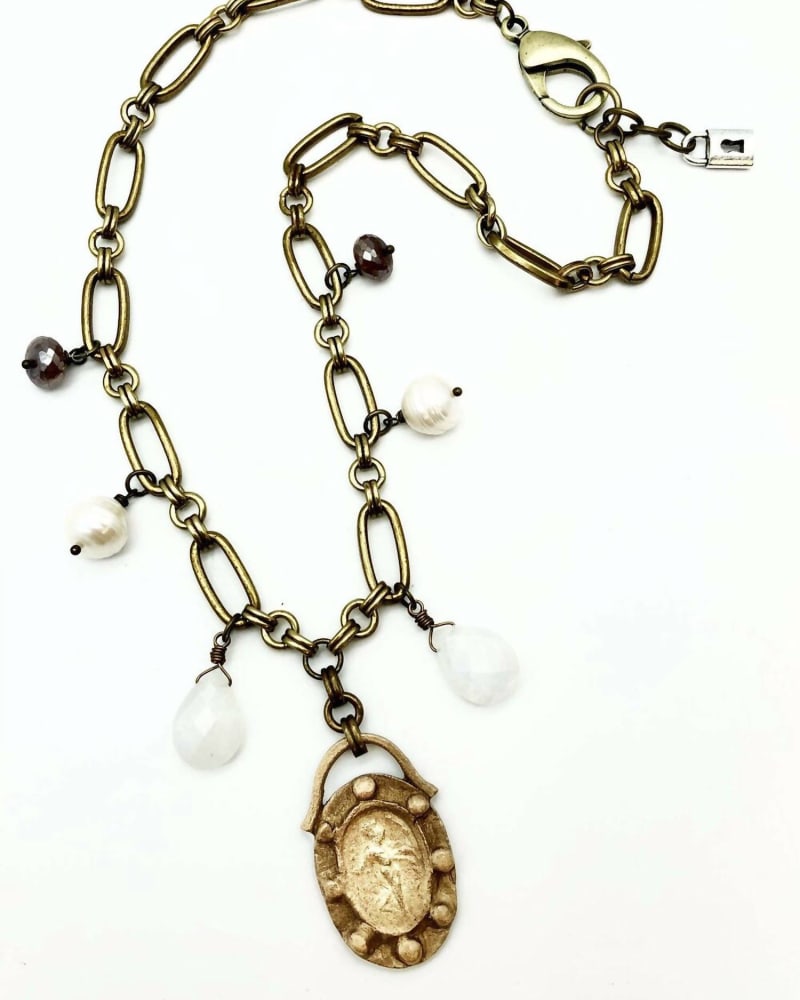 Front of a size O/S Empress Theodora - Diana Pendant Chain Necklace in Multi in Multi by Lock & Key Jewelry. | dia_product_style_image_id:330157